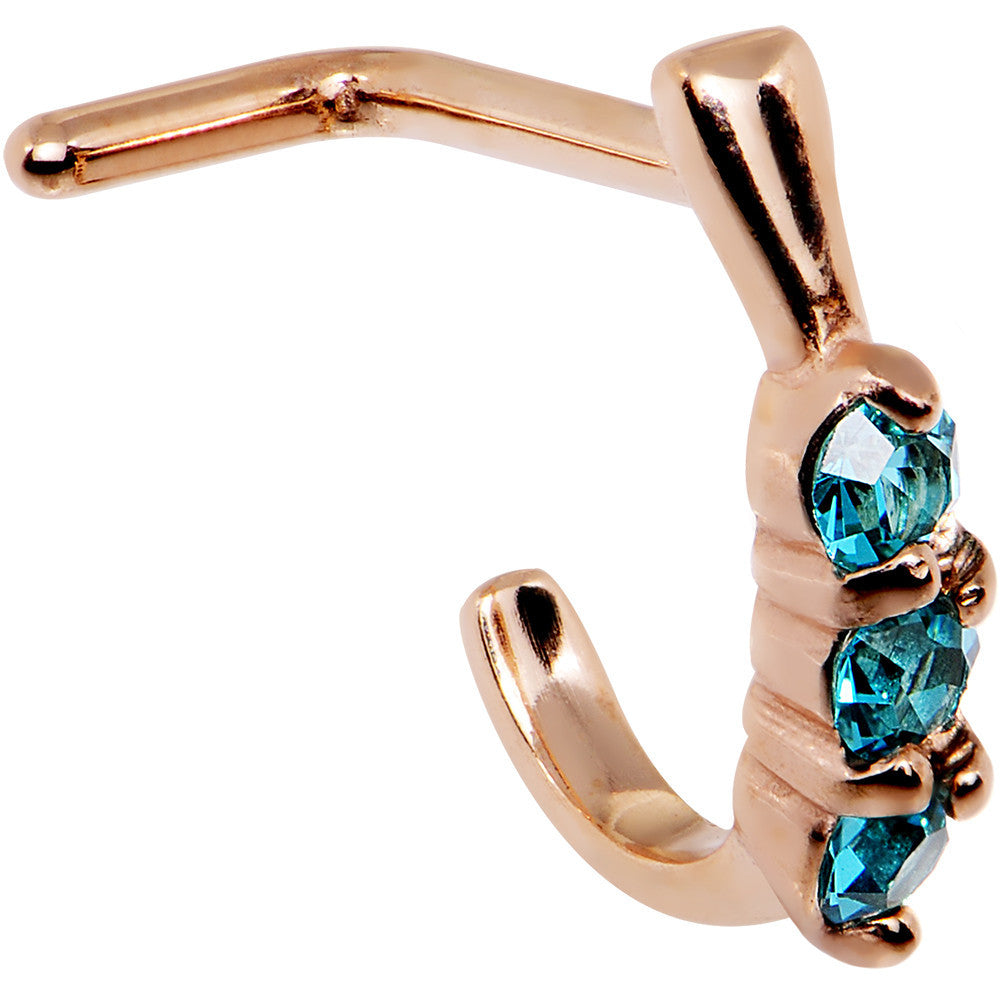 18G Aqua Gem Rose Gold PVD Faux Hoop L Shaped Nose Ring
