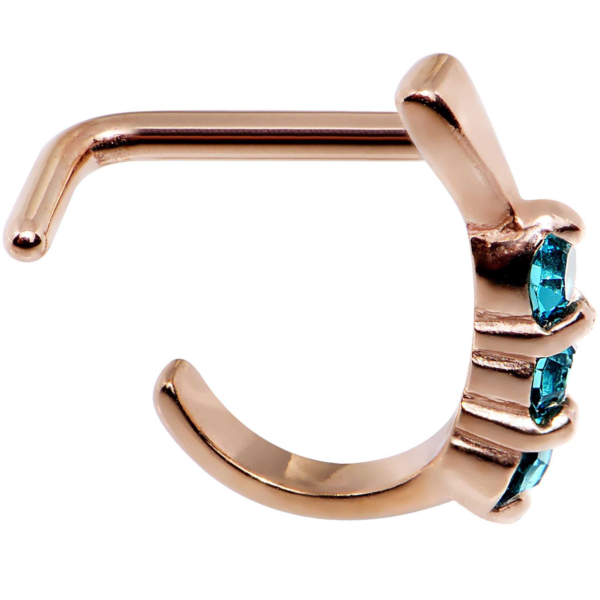 18G Aqua Gem Rose Gold PVD Faux Hoop L Shaped Nose Ring