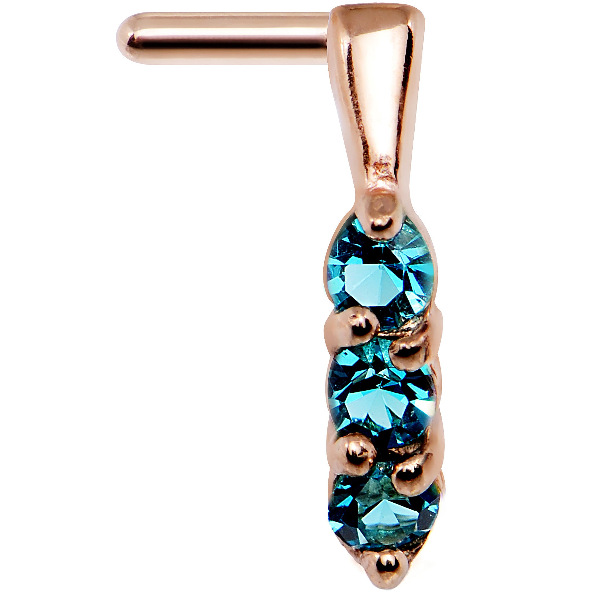 18G Aqua Gem Rose Gold PVD Faux Hoop L Shaped Nose Ring