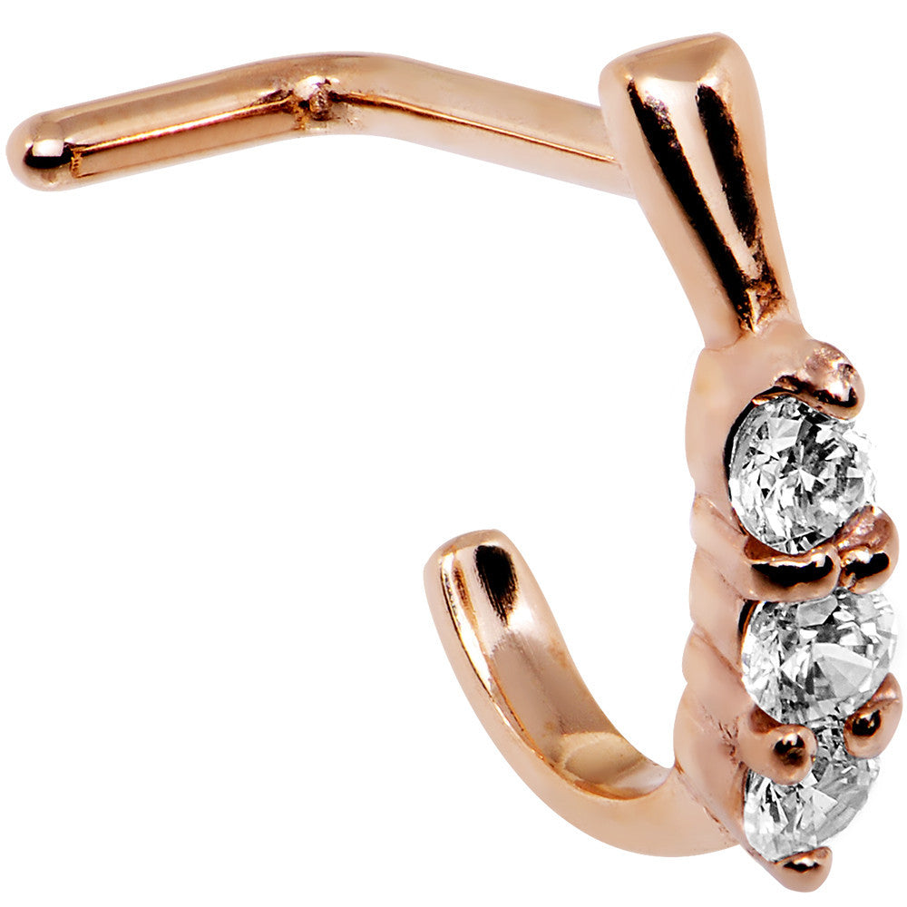 18G Clear Gem Rose Gold PVD Faux Hoop L Shaped Nose Ring