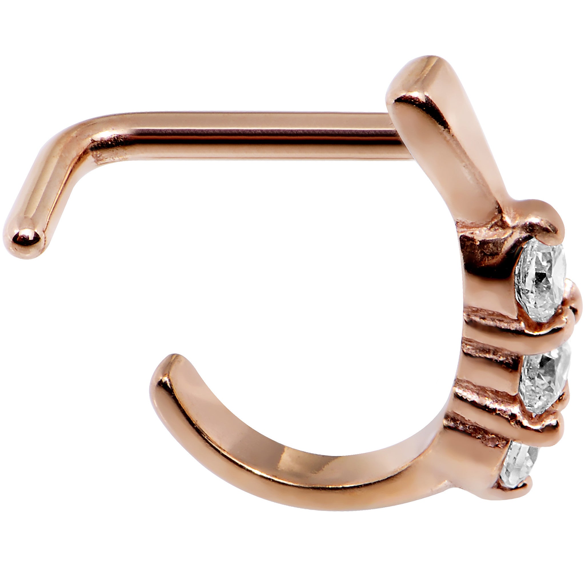 18G Clear Gem Rose Gold PVD Faux Hoop L Shaped Nose Ring