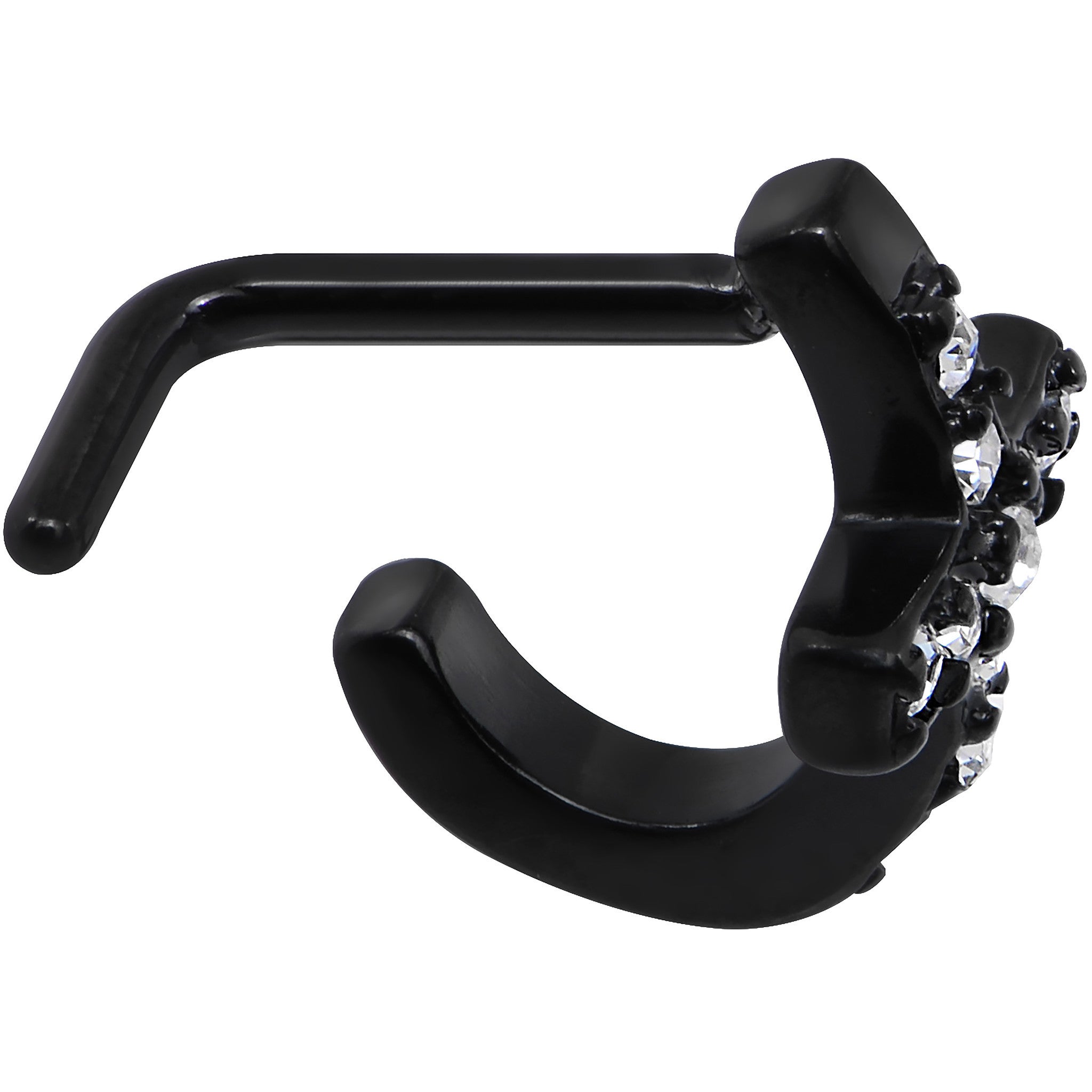 18G Clear Gem Black PVD Cross Faux Hoop L Shaped Nose Ring