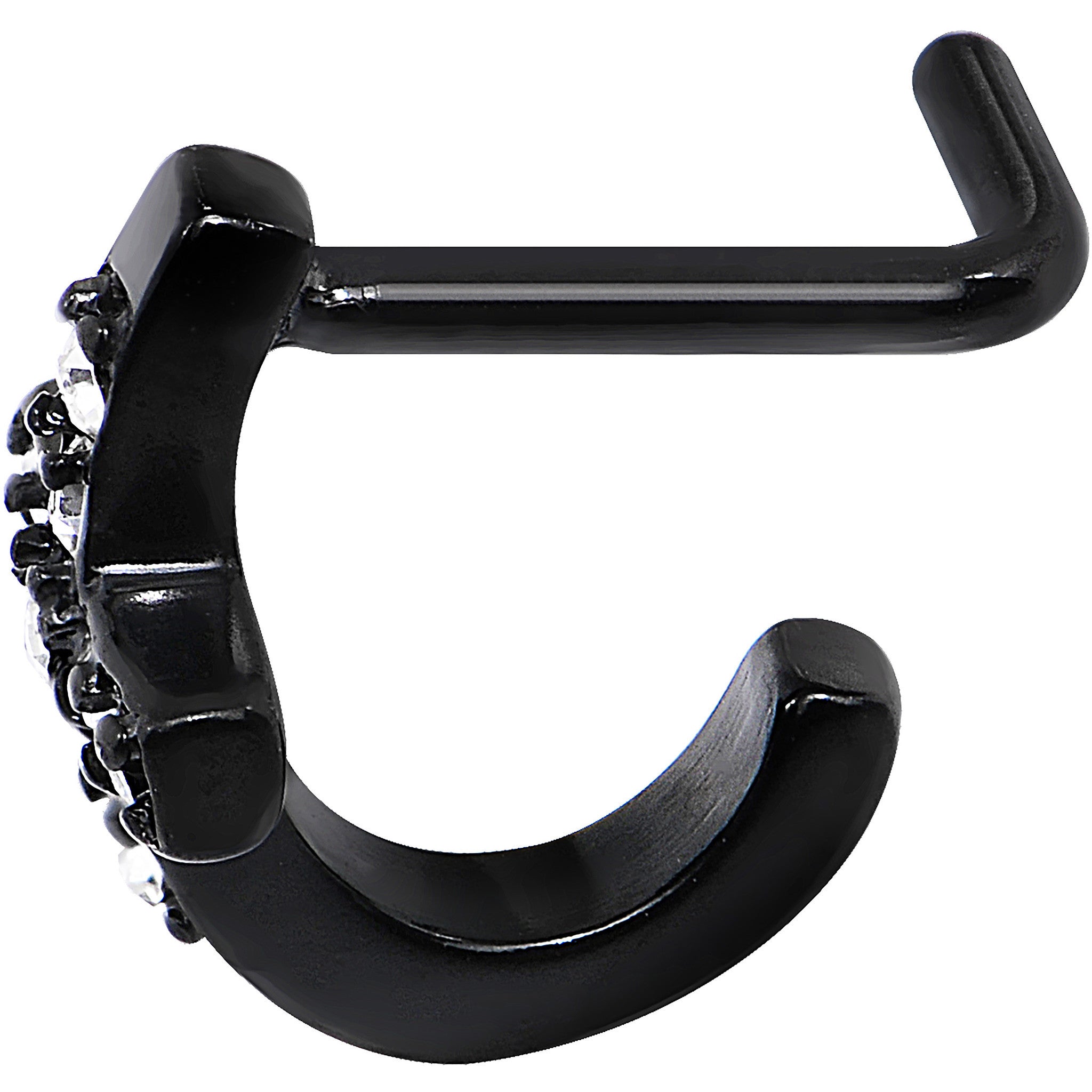 18G Clear Gem Black PVD Cross Faux Hoop L Shaped Nose Ring