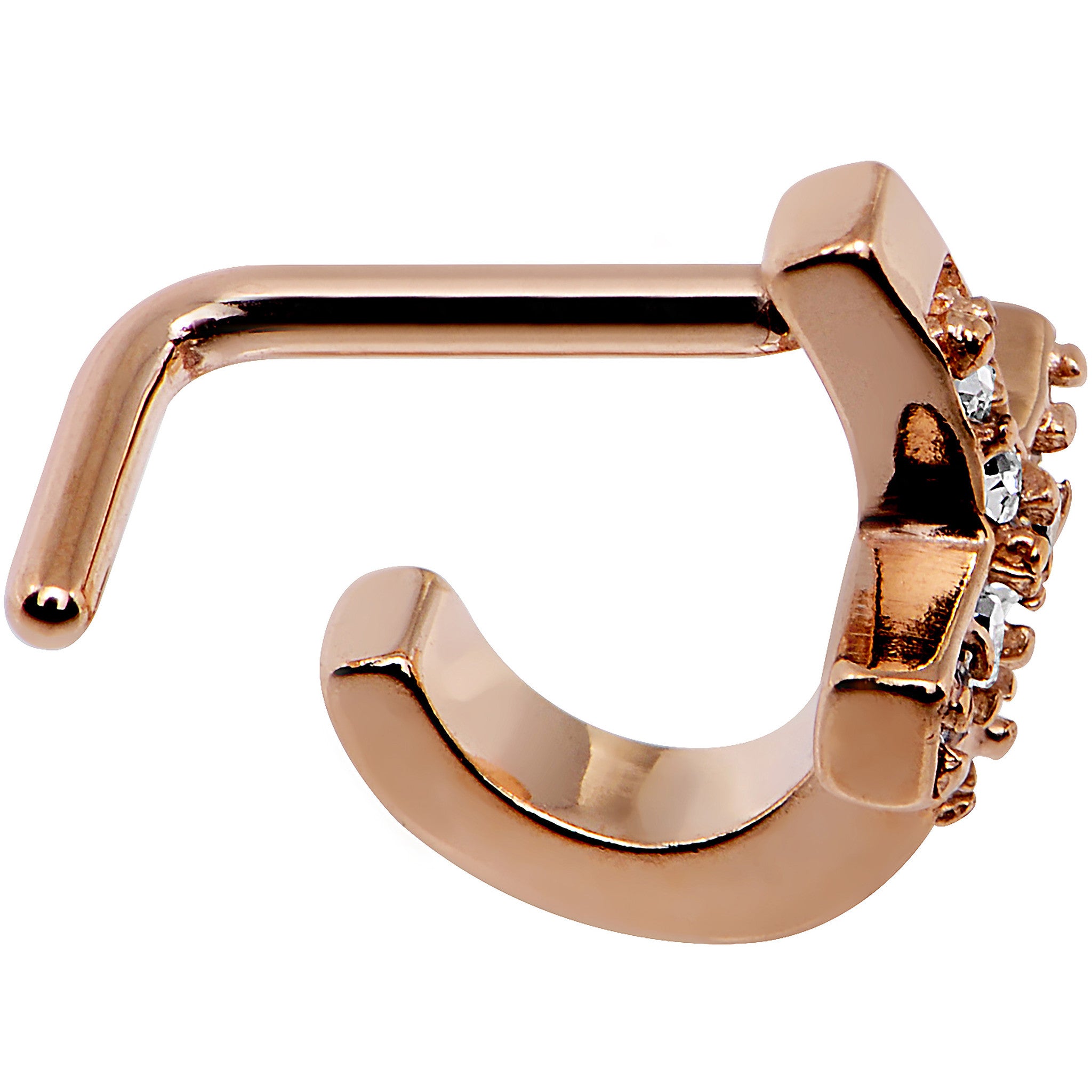 18G Clear Rose Gold PVD Cross Faux Hoop L Shaped Nose Ring