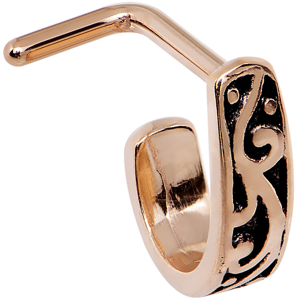 18G Rose Gold PVD Swirl Deco Faux Hoop L Shaped Nose Ring