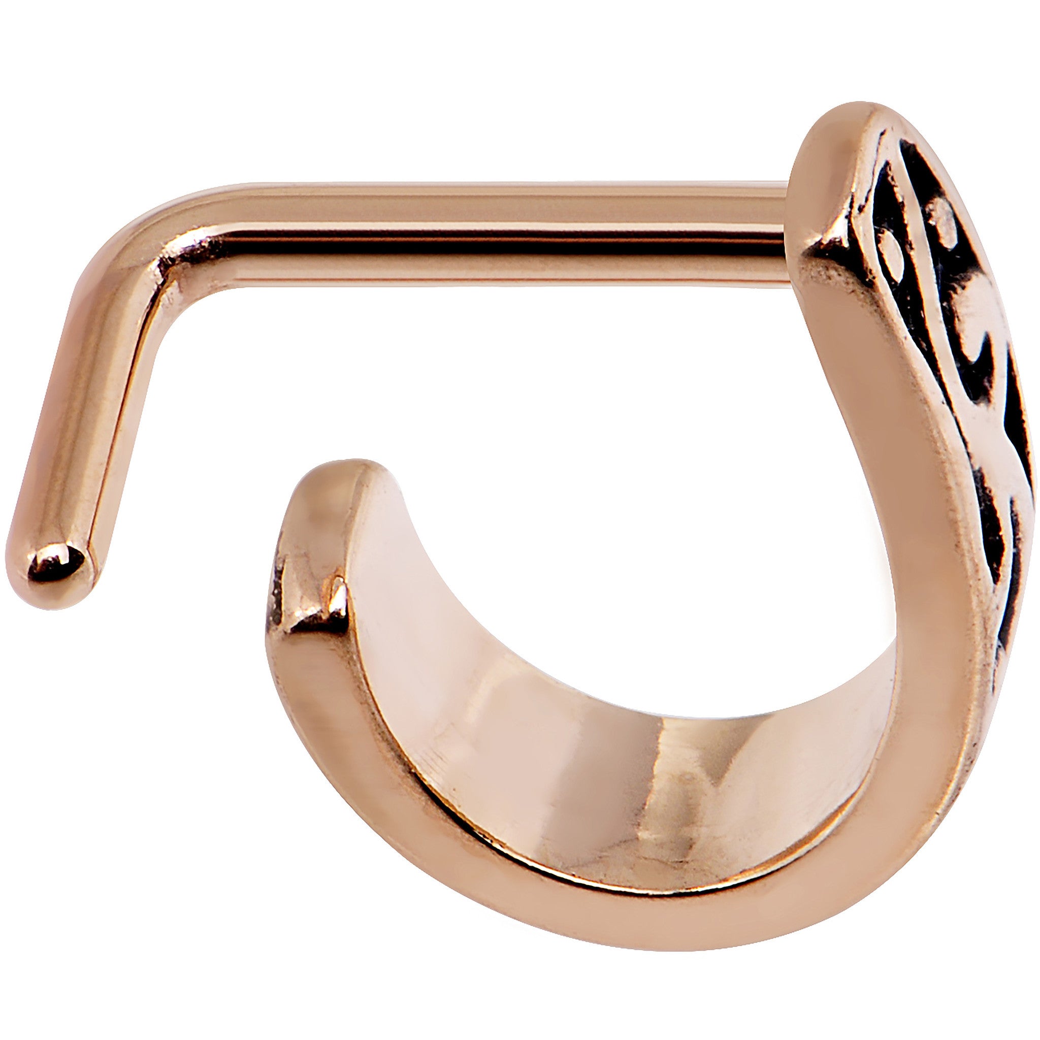 18G Rose Gold PVD Swirl Deco Faux Hoop L Shaped Nose Ring