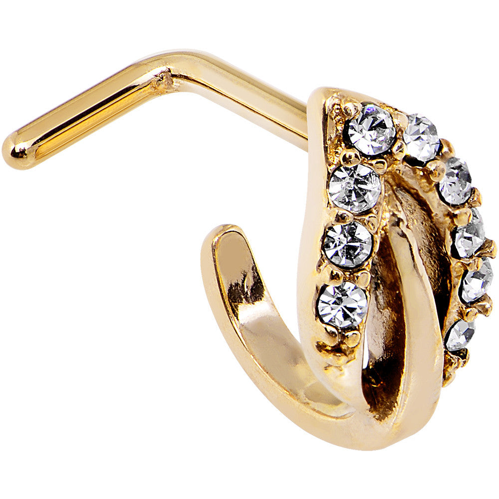 18G Clear Gem Gold PVD Leaf Faux Hoop L Shaped Nose Ring
