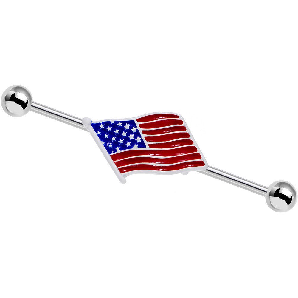 14G USA Old Glory American Flag Industrial Barbell 38mm