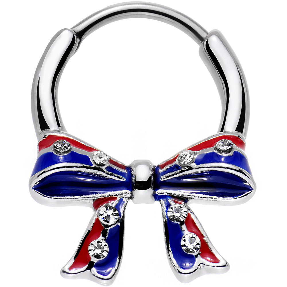 16G 9mm Clear Gem Red Blue America Tie a Ribbon Septum Clicker