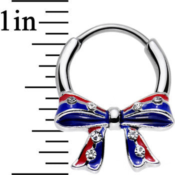 16G 9mm Clear Gem Red Blue America Tie a Ribbon Septum Clicker