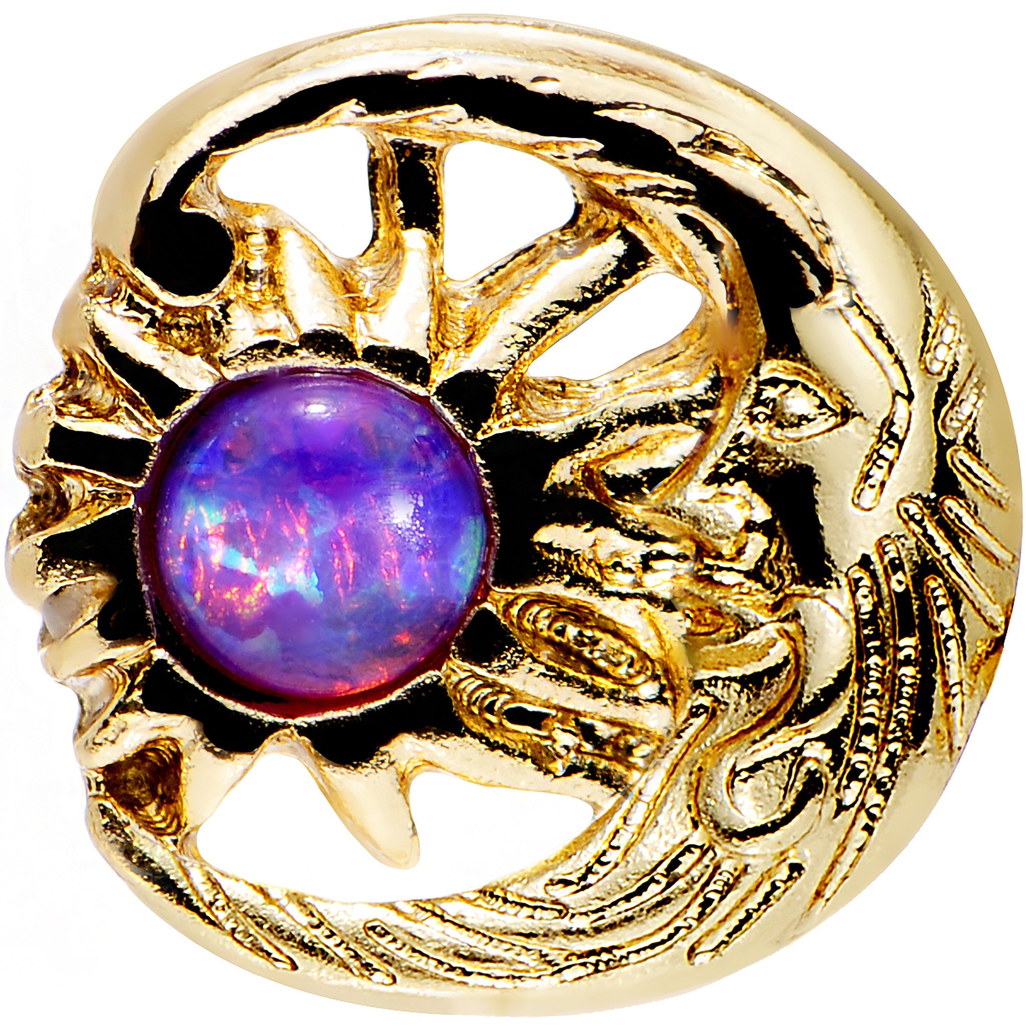 Purple Faux Opal Gold Anodized Moon and Sun Tragus Cartilage Earring
