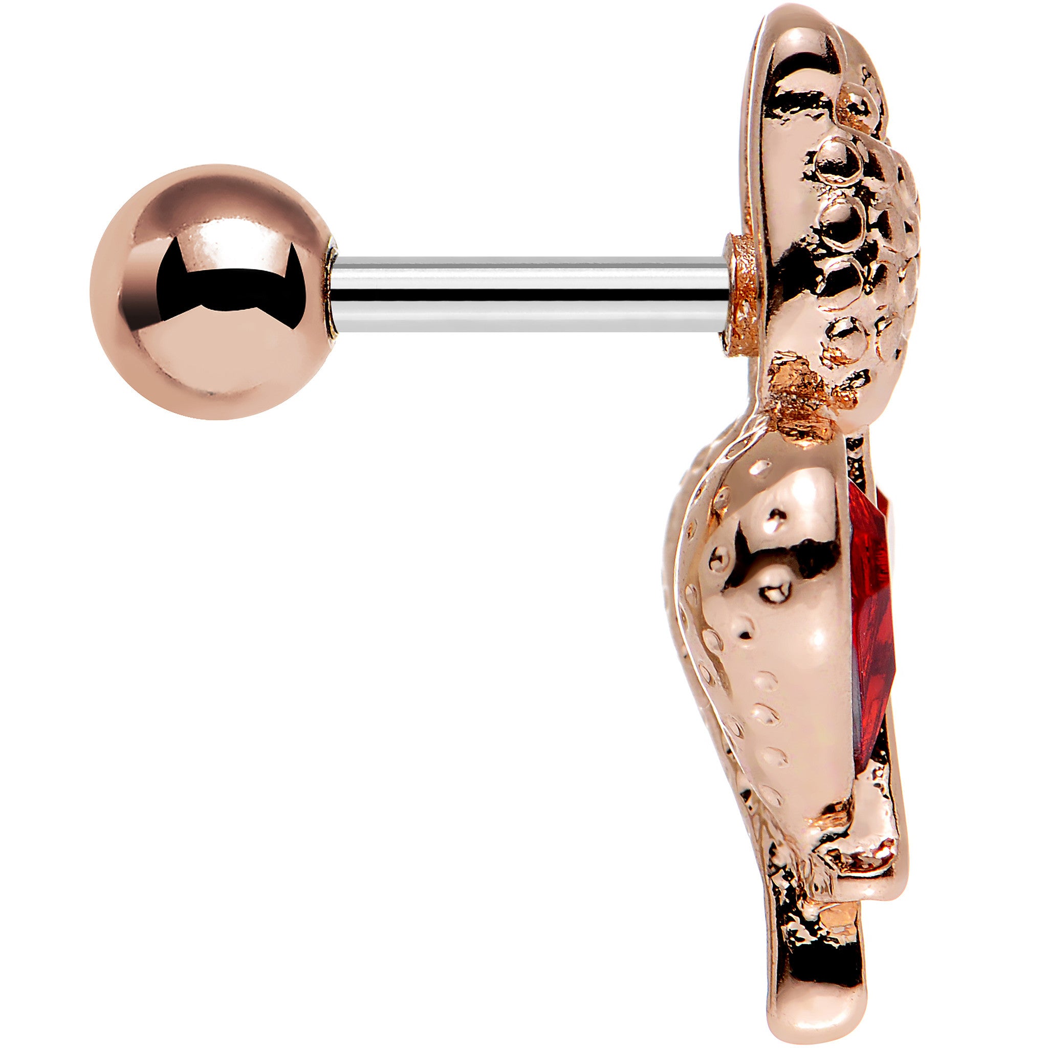 16G 1/4 Red Gem Rosy Hue Heart and Rose Flower Tragus Cartilage Earring