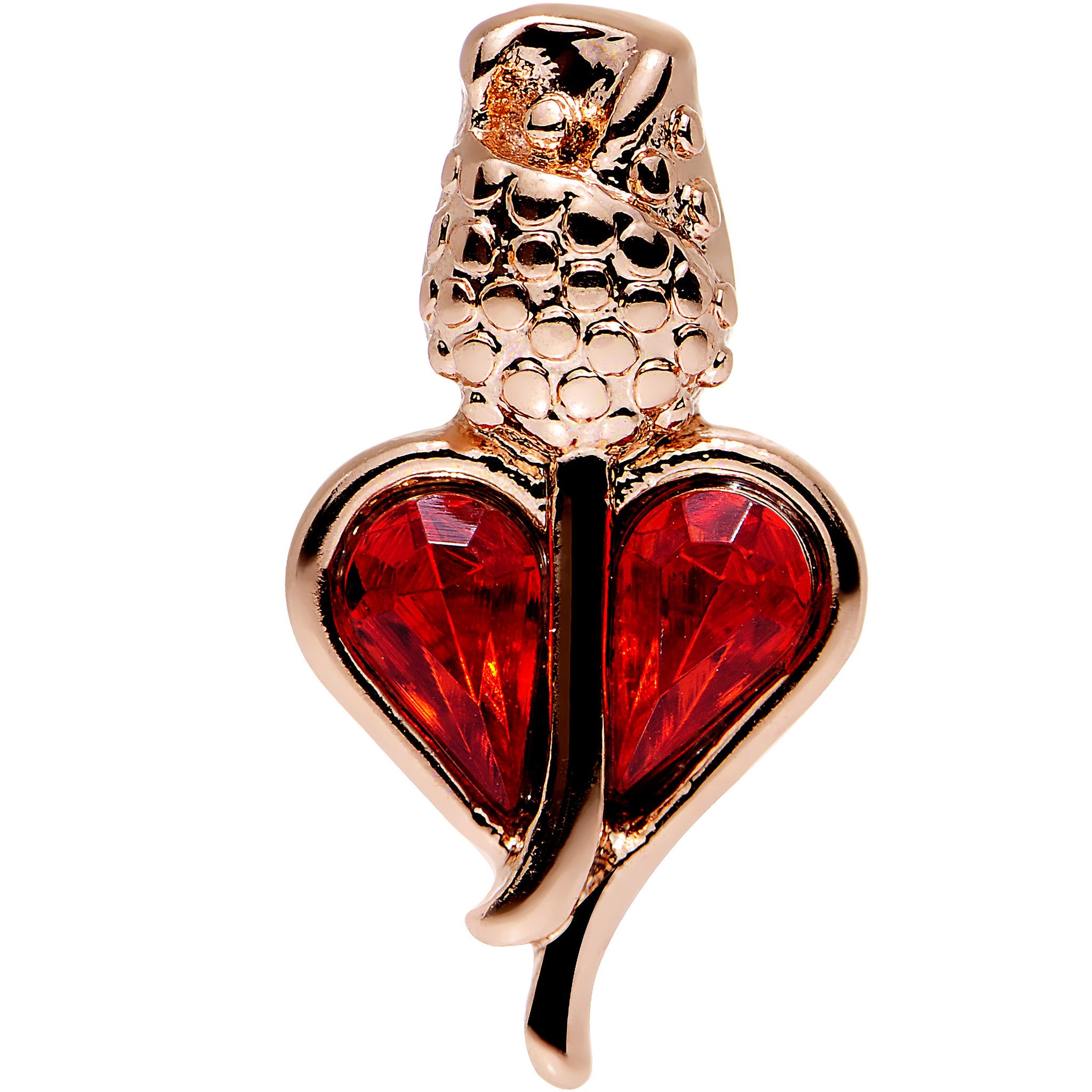 16G 1/4 Red Gem Rosy Hue Heart and Rose Flower Tragus Cartilage Earring