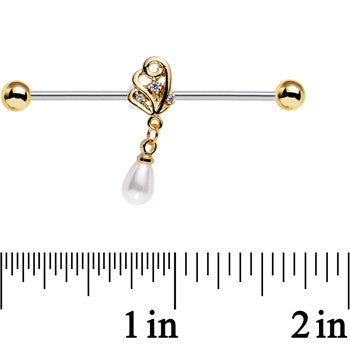 14G White Orb Winged Wonder Dangle Industrial Barbell 38mm