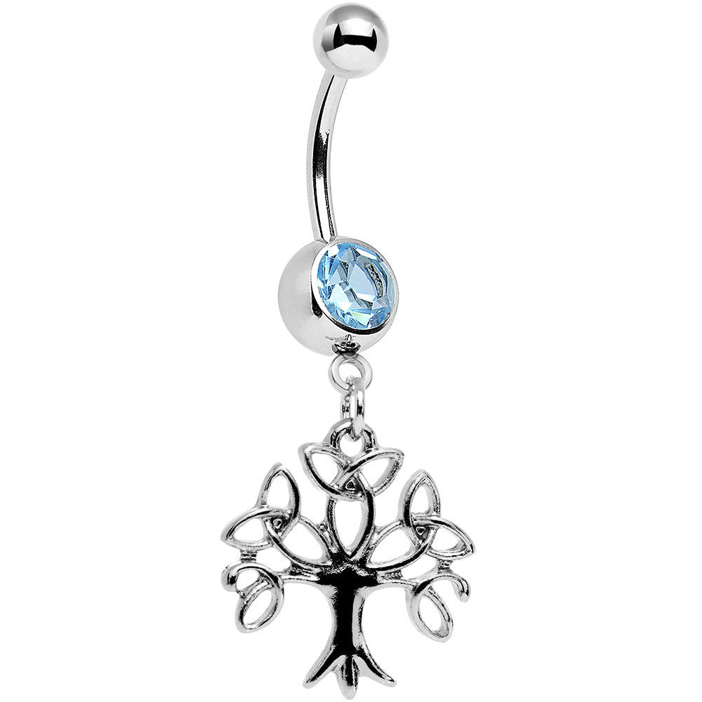 Aqua Gem Celtic Knot Triquetra Tree of Life Dangle Belly Ring
