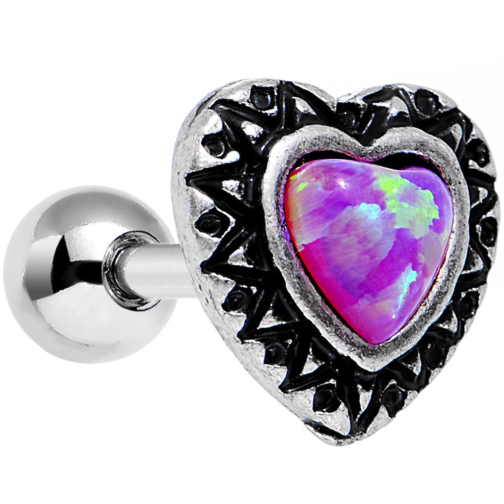 16G 1/4 Pink Faux Opal Frame Heart Tragus Cartilage Earring