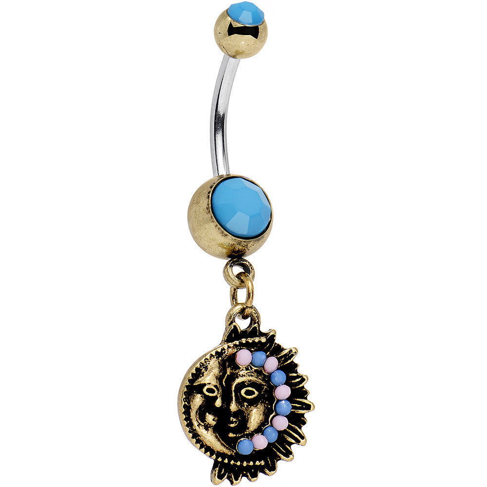 Faux Turquoise Southwestern Fun with Moon and Sun Dangle Belly Ring