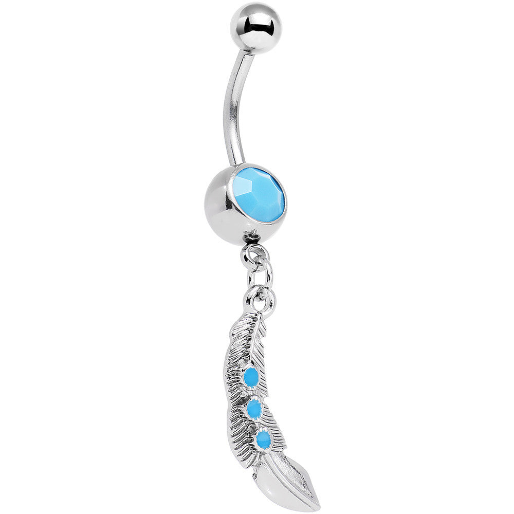 Faux Turquoise Falling Faster Feather Dangle Belly Ring