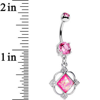 Pink Faux Opal Pink Gem Fancy Pants Frame Dangle Belly Ring