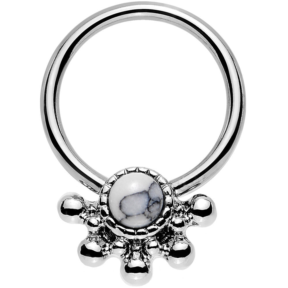 14G 3/8 White Faux Turquoise Steel Signet Captive Ring