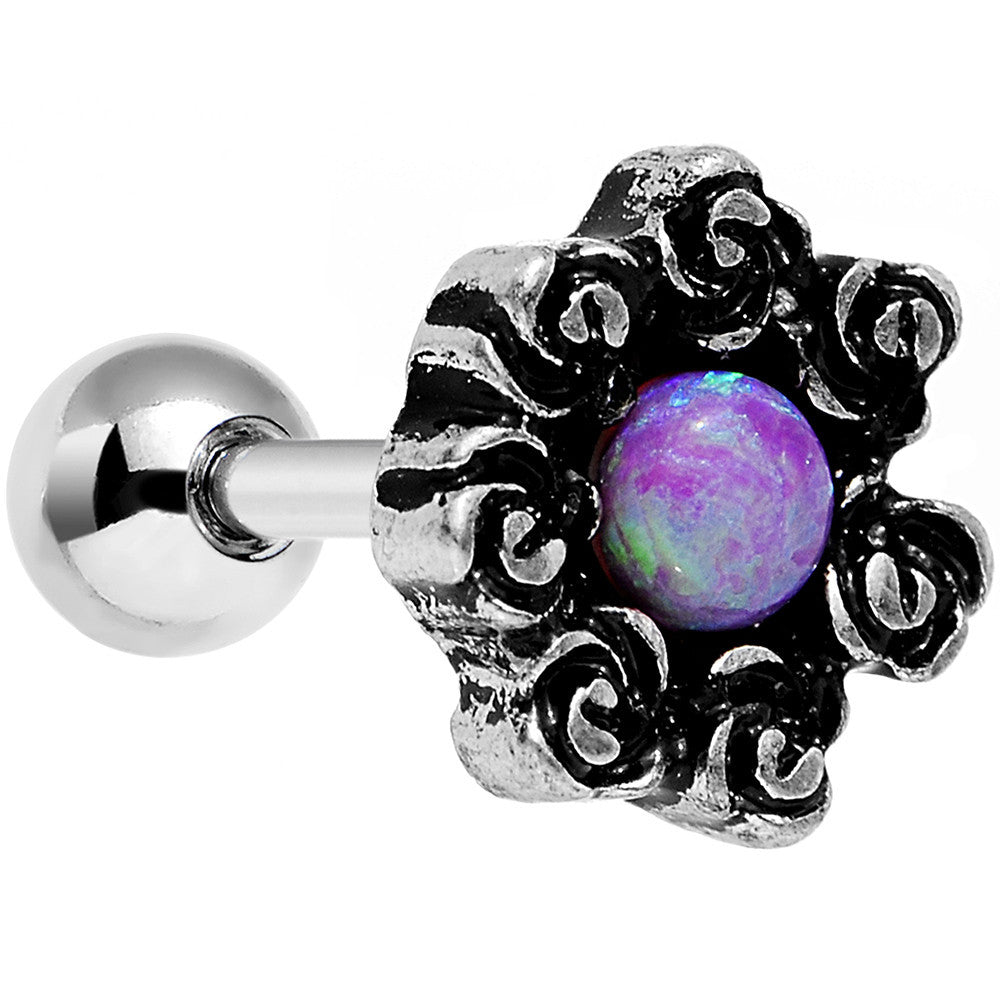 16G 1/4 Pink Faux Opal Rose Flower Frame Tragus Cartilage Earring