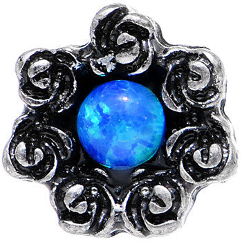 16G 1/4 Blue Faux Opal Rose Flower Frame Tragus Cartilage Earring