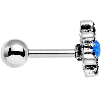 16G 1/4 Blue Faux Opal Rose Flower Frame Tragus Cartilage Earring