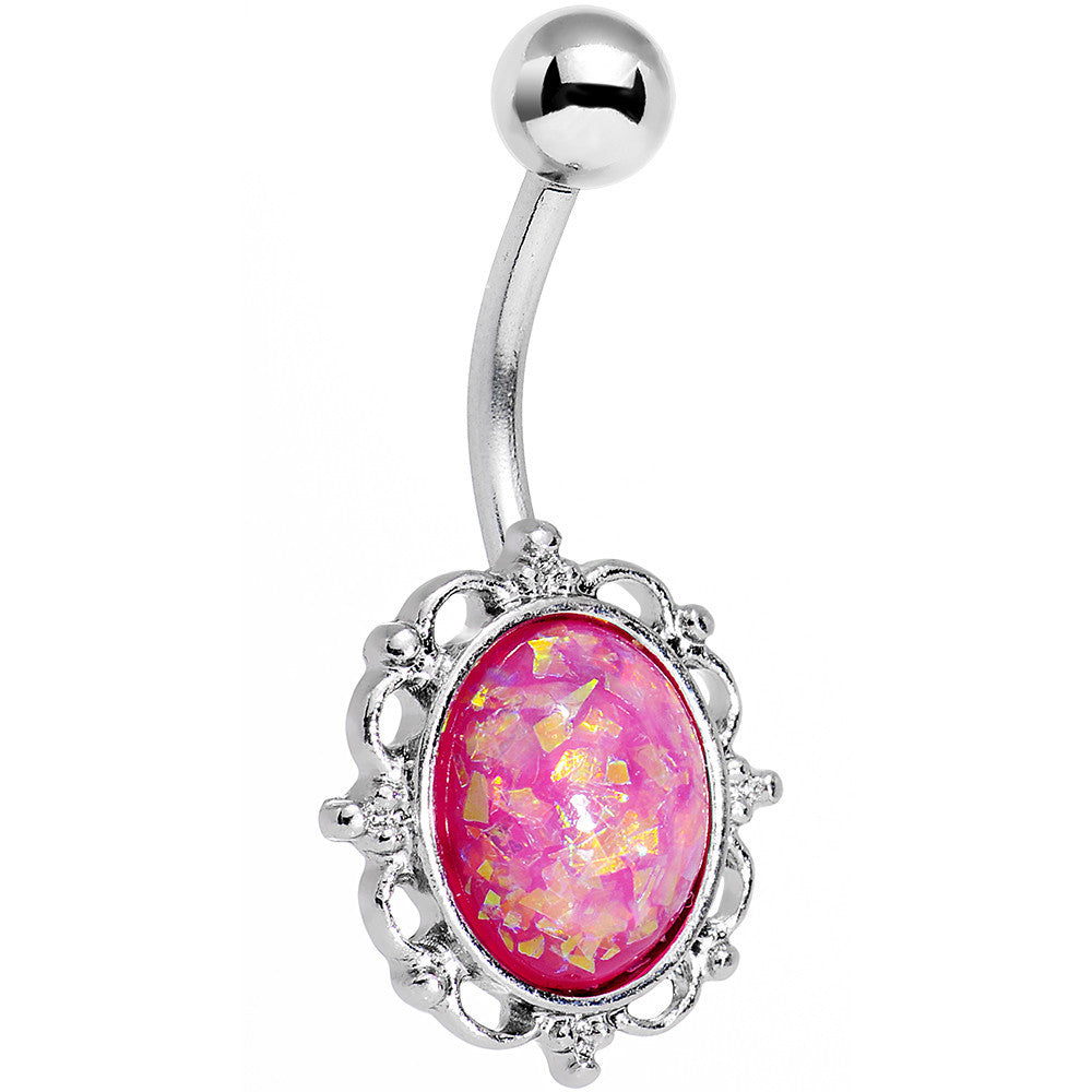 Pink Faux Opal Who Could Be So Fair Frame Belly Ring