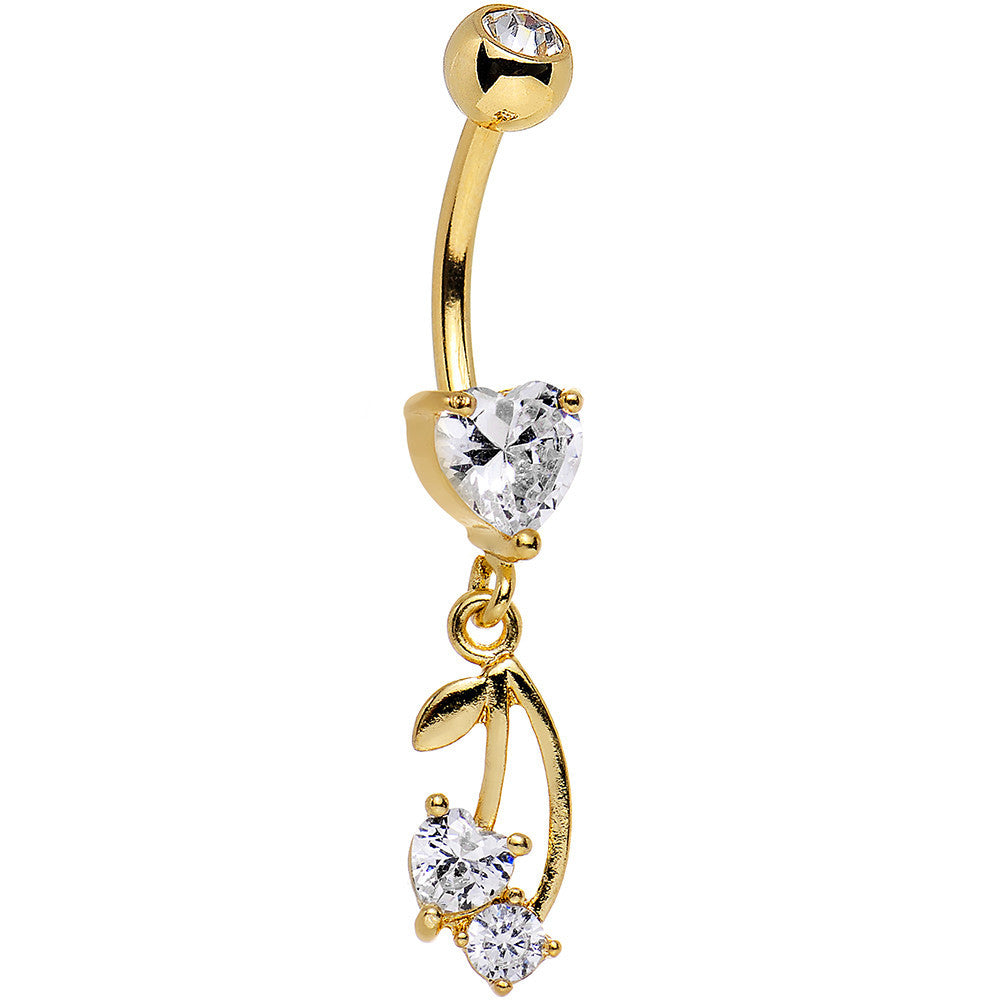 Clear Gem Gold Anodized Life is Pair of Cherries Dangle Belly Ring