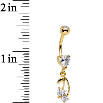 Clear Gem Gold Anodized Life is Pair of Cherries Dangle Belly Ring