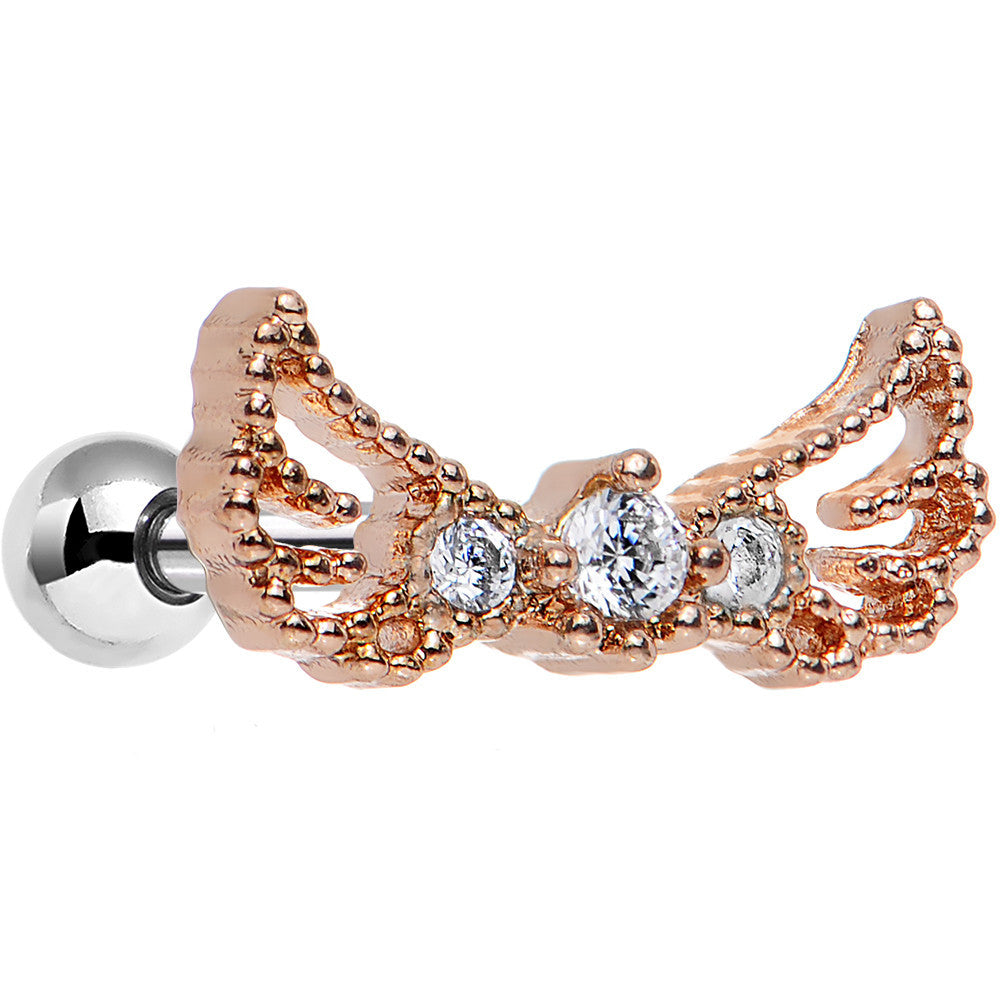 16G 1/4 Clear Rosy Steel Angel Wing Trifecta Cartilage Earring