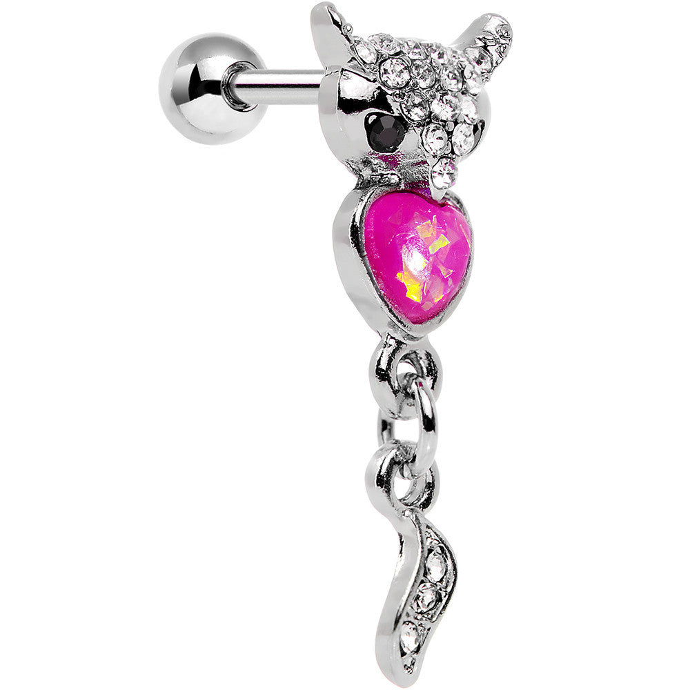 16G 1/4 Pink Faux Opal Heart of an Owl Dangle Cartilage Earring