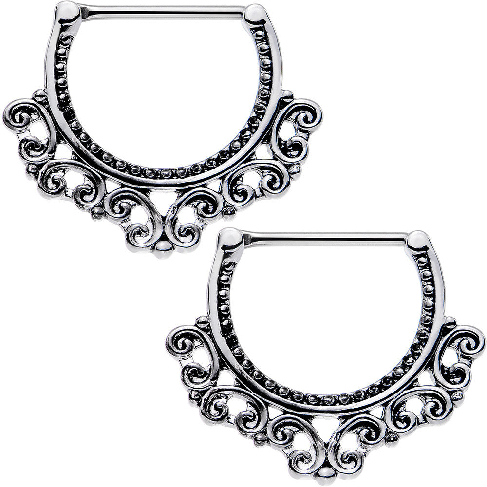 16G 1/2 Stainless Steel Tribal Heart Filigree Nipple Clicker