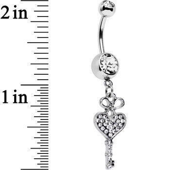Clear Gem Have a Heart Hold the Key Dangle Belly Ring