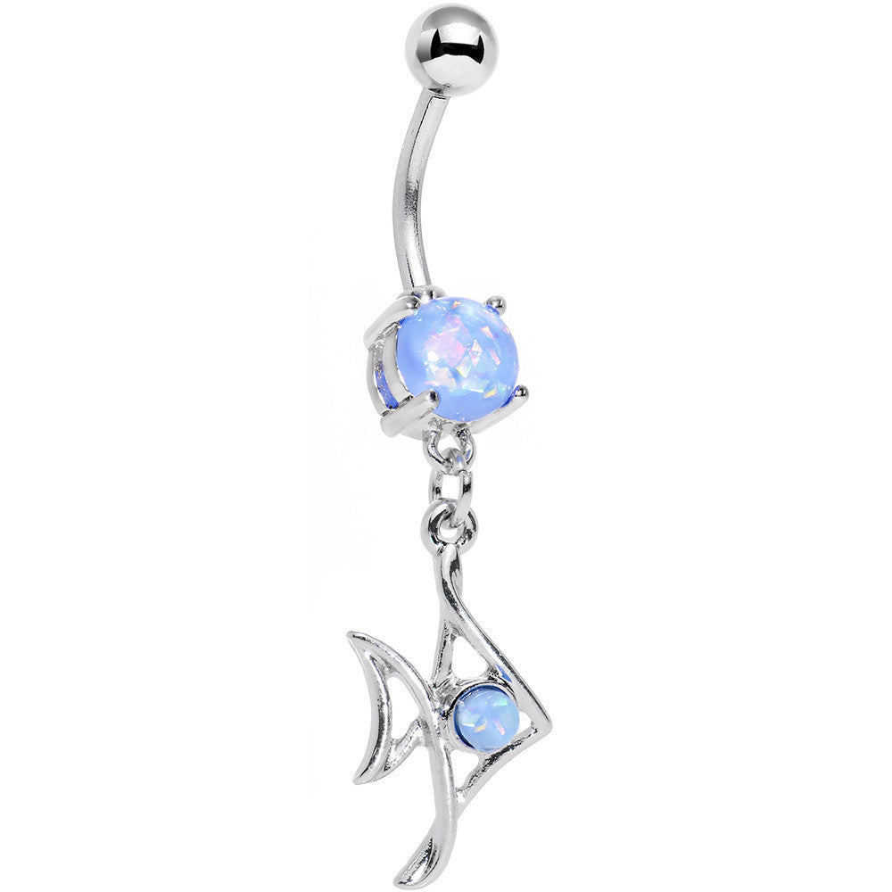 Light Blue Faux Opal Framework Fishy Fish Dangle Belly Ring