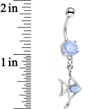 Light Blue Faux Opal Framework Fishy Fish Dangle Belly Ring