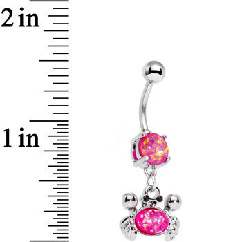 Pink Faux Opal Get Ready to Grab a Crab Dangle Belly Ring