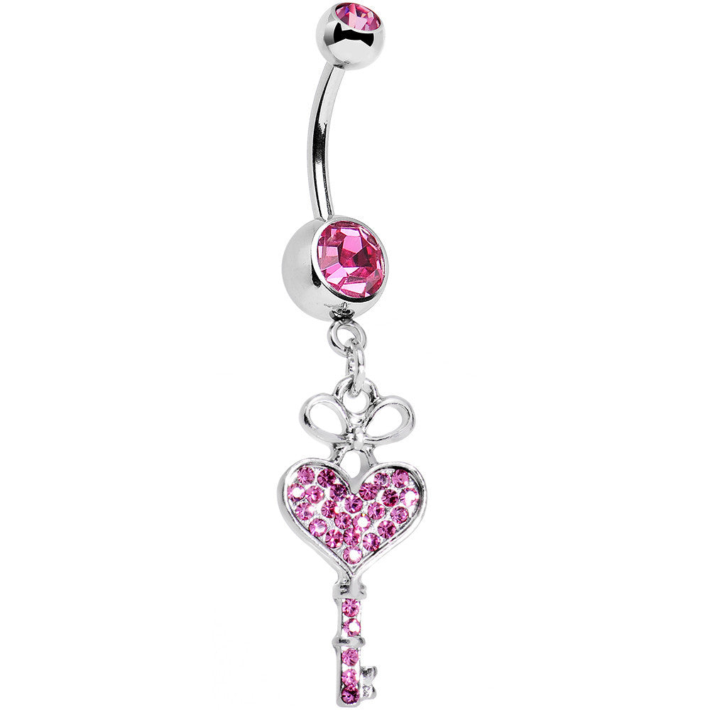 Pink Gem Have a Heart Hold the Key Dangle Belly Ring