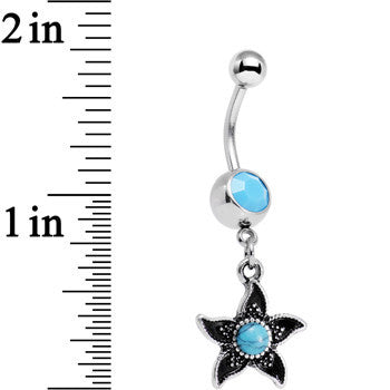 Faux Turquoise Southwest Desert Flower Dangle Belly Ring