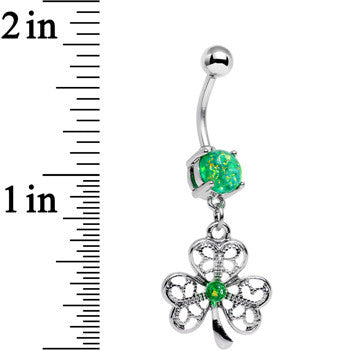 Green Faux Opal Shake Your Shamrock Dangle Belly Ring
