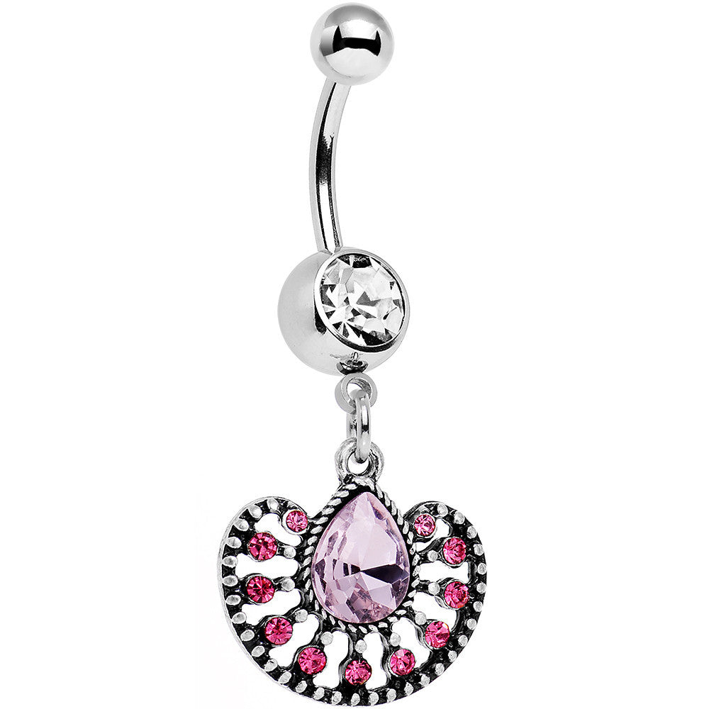 Pink Gem Fantastic Fancy Fan Dangle Belly Ring