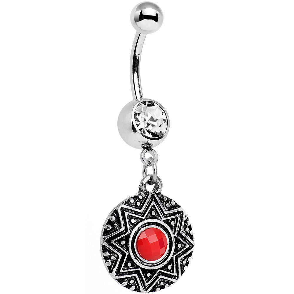 Clear Red Gem Disc Dangle Belly Ring