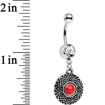 Clear Red Gem Disc Dangle Belly Ring