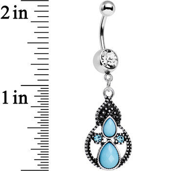 Clear Aqua Gem Faux Turquoise Fancy Dangle Belly Ring
