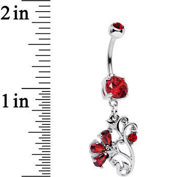 Red Gem Flattery with Flowers Dangle Belly Ring