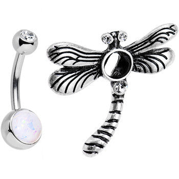 Clear Gem Flyaway Dragonfly Top Mount Belly Ring
