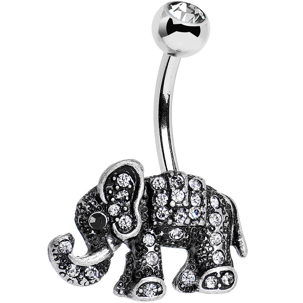 Clear Gem Lucky Little Elephant Belly Ring