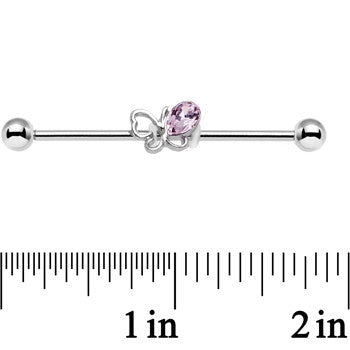 14G Pink Gem Frolicking Butterfly Industrial Barbell 38mm