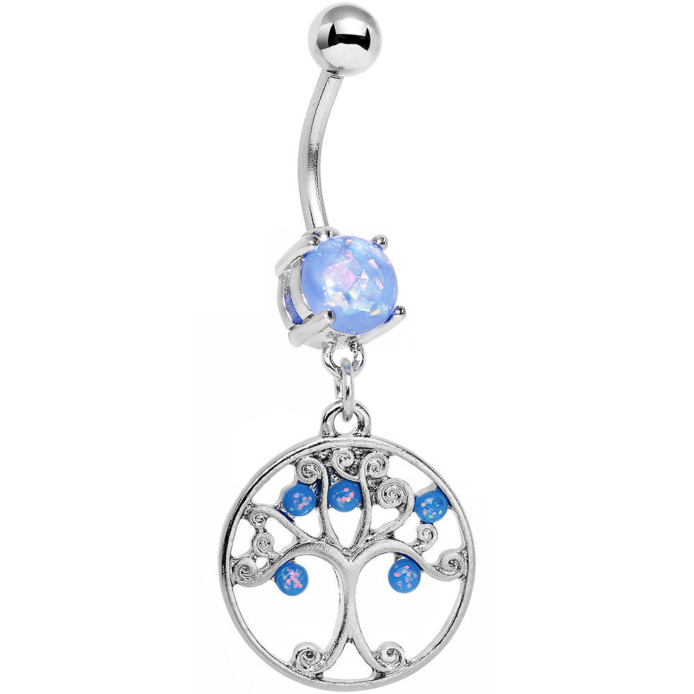 Light Blue Faux Opal Terra Firma Tree of Life Dangle Belly Ring