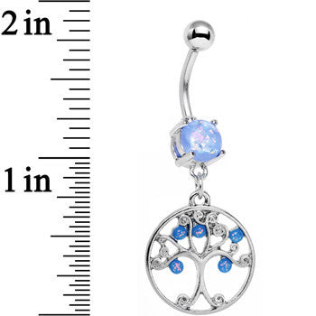 Light Blue Faux Opal Terra Firma Tree of Life Dangle Belly Ring